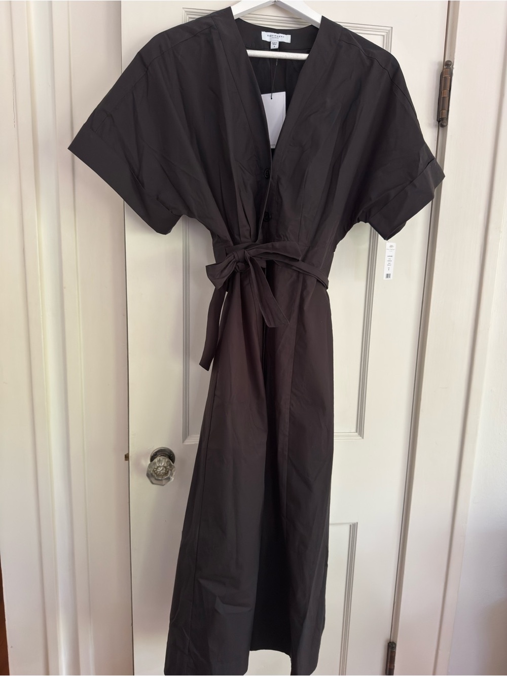Equipment “Calyer”wrap effect Cotton Poplin Black Midi Dress